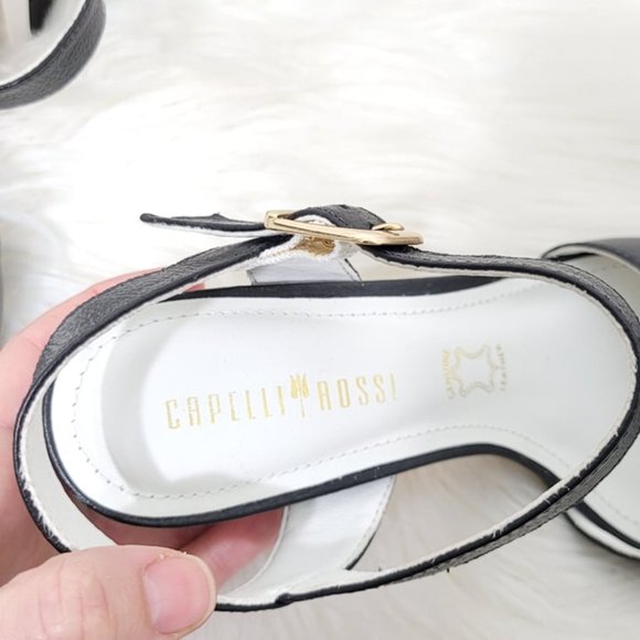Capelli Rossi Black & White Leather Unique Open Toe Retro Block Heels Size EU 36 - Picture 7 of 10